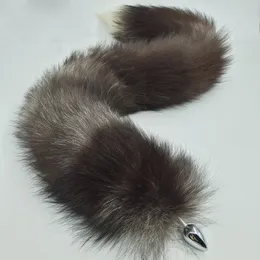 70cm/27.5"- Real Natural Silver Fox Fur Tail Plug Funny Adult Sex Sweet Games Costume Party Cosplay Toys