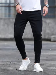 Mens Jeans Primavera Verão Alta moda Black Skinny Fit Men Ripped Men Stylish Designer Denim Pants for Man 230419