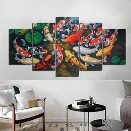 5PCS Zestaw Goldfish Lotus płótno plakaty malowanie i grafiki Koi Fish Feng Shui Wall Art Picture for Living Room Decor Decor