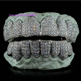 تخصيص Grillz Diamond Teath Mirco Pave Hiphop أسنان 8 أعلى 8 قاع 925 Sterling Silver Iced Out VVS Moissanite Grillz