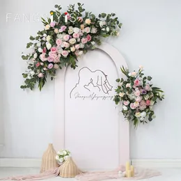 Fiori decorativi Personalizzati Artificiali Pink Rose Corner Flower Arrangemen Wedding Hanging Wall Arch Stage Background Party Home Window Display