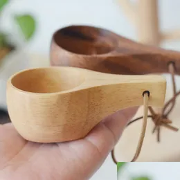 Other Drinkware Simple Mini Wooden Cup Outdoor Mountaineering Portable Water Cups Household Kitchen Spoon Waters Scoop Drop Dhgarden Dhbad