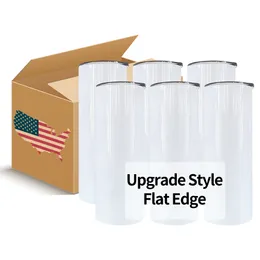 USA Warehouse Stock 20oz Blanks Sublimation Tumbler Stainess Steel Coffee Tea Mugs Förolämpade dricksflaskor med plaststrå och lock