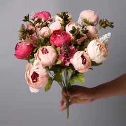 Ghirlanda di fiori finti in seta con fiori di peonia artificiale da 48 cm, decorazione per la casa, festa di nozze, bouquet di fiori