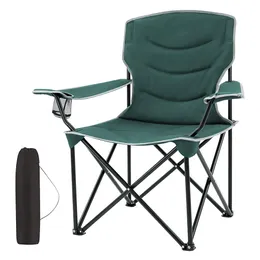 Katlanır kamp sandalyesi büyük boy portatif yastıklı rahat sandalyeler fincan tutucu yeşil