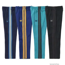 Designers calça casual streetwear jogger calças sweatpants novas agulhas borboleta bordado fita lateral calças casuais unisex reta alta rua na moda calças