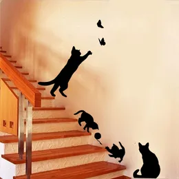 Wall Stickers ly arrived cat playing butterfly wall sticker detachable house decoration sticker for bedroom kitchen and living wall decoration