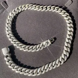S925 prata esterlina 12 mm de largura colar de fileira única d cor moissanite hip hop cubana link chain