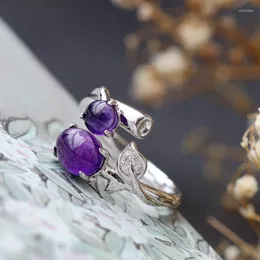 Cluster Rings Retro Thai Silver Wholesale Handmade Natural Amethyst Open Ended Ring Fashion Gourd S925 Sterling Women