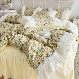 Conjuntos de cama 2023 Conjunto floral coreano da primavera King Ruffle Toupet Salia de cama ou lençol algodão meninas de flores Têxtil caseira