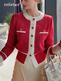 Women's Sweater Knit Cardigan Christmas Year Long Sleeves O Neck Slim Fit with Button Contrast Color Casual Chic Tops C 049 231118