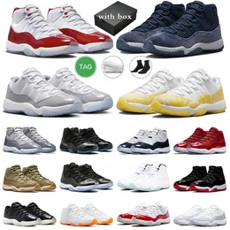 with Box Cherry 11s Shoes Men Women Cement Grey Yellow Snakeskin Midnight Navy Pure Violet Cap and Gown Bred Jumpman 11 Sports Sneakers Outdoor Shoe