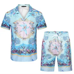 Men's Tracksuits Fashion Geometric Printing Bowling Shirt Hawaiian Flower Casual Shirt Men's Slim Fit Short SleeveShorts shirtM-3XL