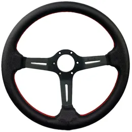 14" (350mm) ND Leather Red Line Light Deep Racing Steering Wheel Aluminum Shelf