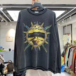 Men's T-Shirts Fall/winter 2021 hip hop/Rock Retro Wash Vintage High Street mens long sleeve t-shirt T230419