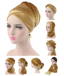 2PC Headbands NEW Luxury pleated velvet magic Turban hijab Head Wrap Extra Long tube indian Headwrap Scarf Tie Y23
