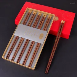 Chopsticks Chinese Set återanvändbar presentförpackning Naturlig högkvalitativ wengewood hushåll Trä runda bordsartiklar