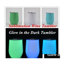 Tumblers Diy Sublimation Wine Tumbler Glow in the Dark 12oz Glass med Lysande Paint Cup Egg Säljer Drop Delivery Home Garden Ki Dhaqx