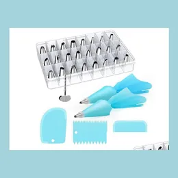 Cake Tools Decorating Supplies Kit Stainless Steel Baking Icing Tip Sile Pastry Bag Smoothers Flower Nails Reusable Coupler Drop Del Dhbpy