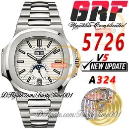 GRF V5 Skomplikowane roczne kalendarz 5726 A324 Automatyczne męskie zegarek Faza Faza Faza Biała Dial Markery Bransoletka ze stali nierdzewnej Super Edition Trustime001Watches