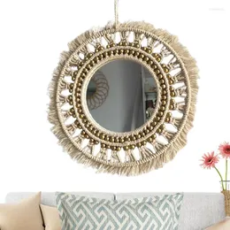 Decorative Figurines Hanging Circle Mirror Macrame Wall Decor Round Modern For Entryways Washrooms Living Rooms