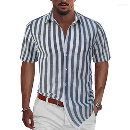 Mäns casual skjortor herrar amerika hawaii strand semester skjorta sommar mode kort ärm klassisk randblus lös enkla grundläggande toppar