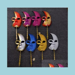 Máscaras de festa máscara de baile de máscaras de giro de rosto com bola veneziana de bola veneziana bola de mão retida de mão retida do parto home jardim dhmcr dhmcr
