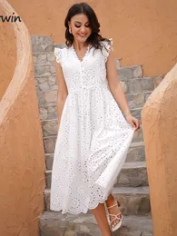 Abiti casual Marwin Lungo Semplice Casual Solido Scava Fuori Puro Cotone Stile Vacanza Vita alta Moda Abiti estivi a metà polpaccio Vestidos 230418