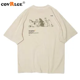 T-shirts Covrlge Men's Overdimensionerade T-shirtkläder Hip Hop Cat Dusch Street Print Casual Cotton 2023 Summer Short Sleeve T-Shirt Mts776 P230419