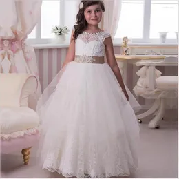 Vestidos de menina renda flor meninas colher com tule de cristal vestidos de primera comunion vestido para casamento