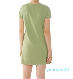 Lu Lu Saia curta Align Yoga Lemon Verão Nova Camiseta Vestido Roupas Compras Casual Gola Redonda Sem Costura Alta Elasticidade Respirável Com Jogger