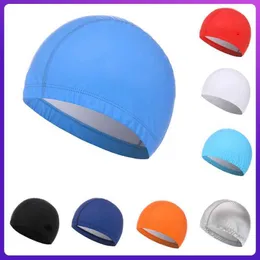 Swimming caps Newest Swimming Cap Elastic Waterproof PU Fabric Protect Ears Long Hair Swimming Pool Hat Ultrathin Bathing Caps For Dropship P230418