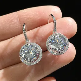 Choucong 브랜드 Dangle Earrings Ins Luxury Jewelry 925 Sterling Silver Round Cut 대형 흰색 Topaz CZ 다이아몬드 Moissanite 파티 여성 Drop Earring Lover Gift