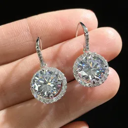 Choucong Orecchini pendenti di marca Ins Gioielli di lusso Argento sterling 925 Taglio rotondo Grande topazio bianco CZ Diamante Moissanite Orecchini pendenti da donna per regalo amante