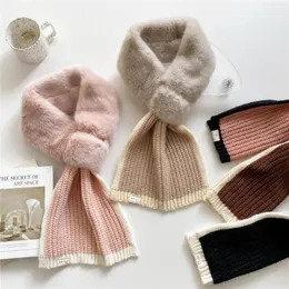 Scarves Woman's Fur Knit Wool Cross Warm Scarf Winter Thicken Outdoor Neck Protect Cervical Spine False Collar Plush D487