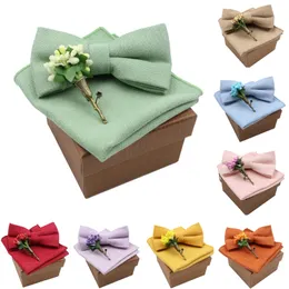 Zestaw krawatów na szyi bunga sapu tangan dasi Kupu Kupu Katun Warna Solid Untuk Pria Wanita Pesta Pernikahan biru merah muda hijau hadiah baru 230418