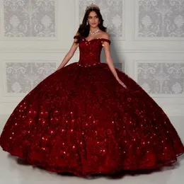 Rot Glänzende Prinzessin Lila Quinceanera Kleider Ballkleid Süßes Kleid Perlen Applikationen Spitze Perlen 16. vestidos de 15 Party Kleid