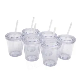 Stroharten transparente Wasserflaschen 12 Unzen Doppelwand Plastikbecher 350 ml klarer Becher mit Strohhalmgetränken Trinkbecher Vaso de Plastico de Doble de 12 oz