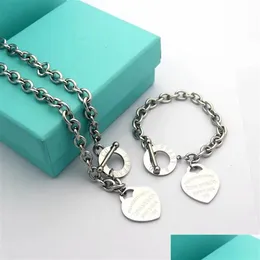 Bangle Luxury Designer Sterling Sier Heart Bangle Bracelet Necklace Set Shape Original Fashion Classic Women Jewelry Gift Wi266D D251g