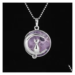 Pendant Necklaces Qimoshi Simple Temperament Cute Moon Cat Necklace Women Girl Birthday Gift Jewelry Men Drop Delivery Pendants Dhlgb