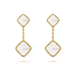 Designer de prata real quatro folhas de trevo de gabinete brincos de clipe de van Brincos Flores 18k Brincos de ágata de ouro para mulheres Valentine's Mother's Wedding Party Jewelry Gift