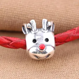 Lösa ädelstenar Autentiska S925 Silver Charm Fit Lady Armband Bangle Söt Röd-nosed Reindeer Pärlor DIY-smycken