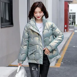 Women's Trench Coats Down Coat Warm Long Sleeve Stand Collar Ladies Casual Shinny Winter Jacket Zipper Pockets Outerwear For Female Fashion