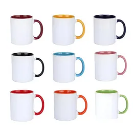 Tassen 320 ml Sublimation Blank Keramikbecher Innenfarbe Wärmeübertragung Kaffeetasse Haushaltsgriff Wasserbecher 9 Farben Drop D Dhgarden Dh61M