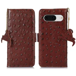 Genuine Leather Ostrich Flip Wallet Case for Google Pixel 8 Pro/8 RFID Block Business Cover