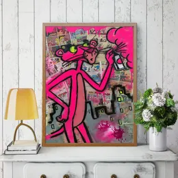 Graffiti Cartoon Pink Panther Classic Anime Street Art Canvas Malowanie plakatów i drukowania zdjęć do dekoracji salonu