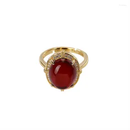 Cluster Rings S925 Sterling Silver Gold-plated Natural Amber Blood Ring Affordable Luxury Fashion Elegant Women's Open