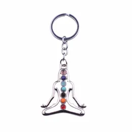 Nyckelringar 12pc/set 7 Chakra Yoga Stone Keychain Mticolor Natural Beads Healing Crystal Chain for Women Reiki Spiritual Sleutelhanger Dhyup