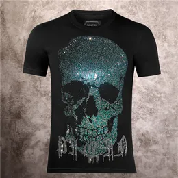 pleinxplein summer mens tshirt black skulls pattern mens 100 cotton hip hop oneck slim diamond tshirt cotton