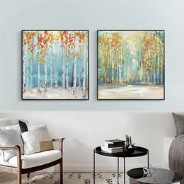 Abstract Birch Trees Canvas Pintura com Posters Nórdicos de Folha de Ouro e Impressões de Arte de Parede para a Decoração da sala de estar Decoração